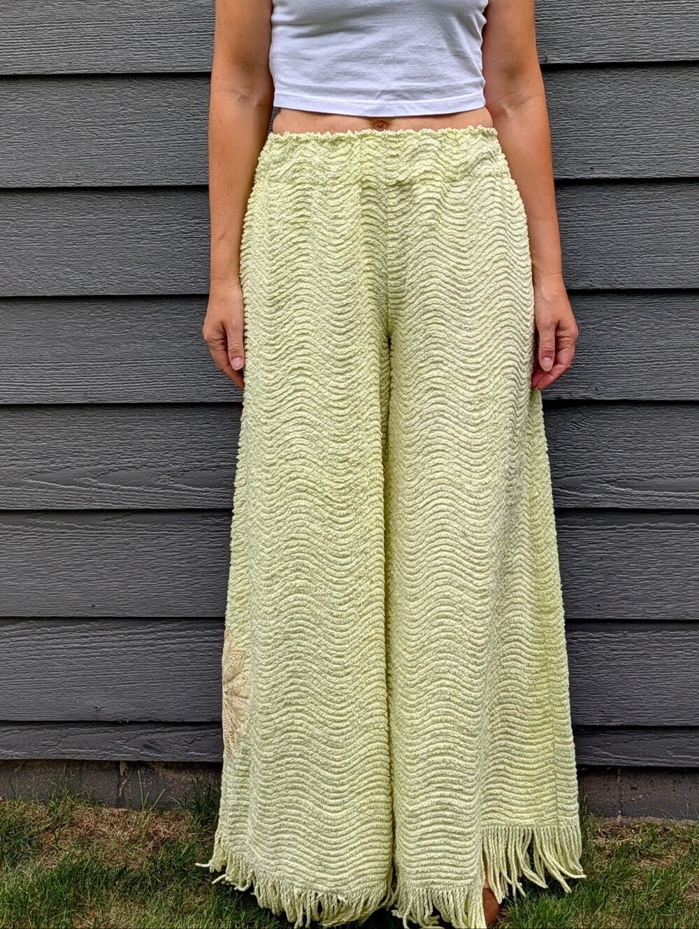 wide leg pants HANDMADE from a VINTAGE CHENILLE BEDSPREAD S M
